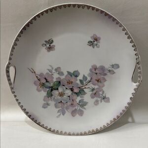 Schumann Germany White Pink Floral Porcelain Serveware Plate 9 1/2 In Gold Trim